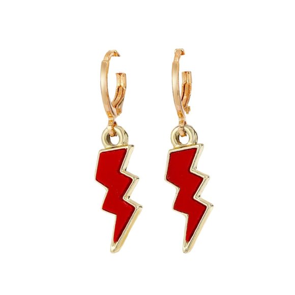 Other - NEW!! RED LIGHTNING BOLT Dangle Hoop EARRINGS!! Cute! Fun! Trendy!